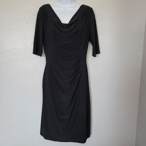 Lauren Ralph Lauren Women's 8 Black Quarter Sleeve Cowl Neck Dress Draped Dressy